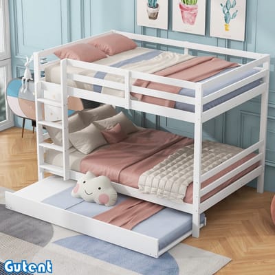 Gutent Kinderstapelbed-140*200 cm-Met uitschuifbed-Hoge relingen-Stabiele trap-Wit-Geen matras