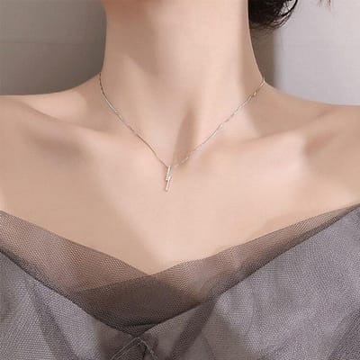 925 Sterling Zilver Geometrische Zirconium Streep Bedel Ketting Voor Vrouwen Sleutelbeen Ketting Sieraden Dropshipping S-N528 beige