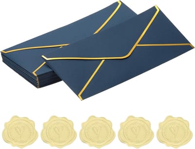 Blauwe Enveloppen met Gouden Rand - 4 1/8 x 9 1/2 Inch - Luxe Zakelijke en Feestuitnodigingen
