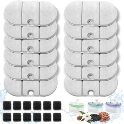 TOVBMUP Kattendrinkfilters - Geschikt voor de Petlibro Capsule 71 fl oz / 2,1 L kattendrinker PLWF002 - 12 vervangende filters met hars en actieve kool en 12 voorfiltersponzen
