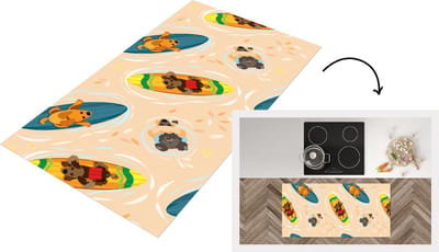 Keukenloper - Loper keuken - Honden - Surfen - Patroon - 120x60 cm - Keukenloper vinyl