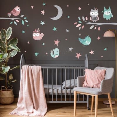 Muurstickers - Uilen en zangvogels - Zelfklevende stickers - 120x90cm