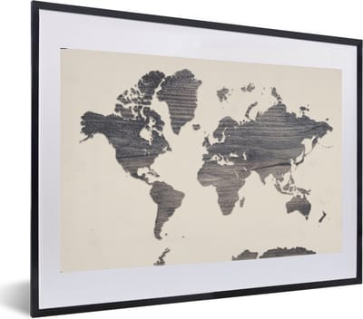 Poster in lijst - Fotolijst 60x40 cm - Posters - Wereldkaart - Grijs - Hout - Posterlijst zwart - Decoratie - Wanddecoratie woonkamer - Muurdecoratie slaapkamer