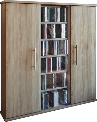 Houten CD DVD-standaard Plankkast Opbergruimte Staande plank Santo Glazen deur
