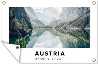 Muurdecoratie Oostenrijk - Alpen - Water - Berg - 180x120 cm - Tuinposter - Tuindoek