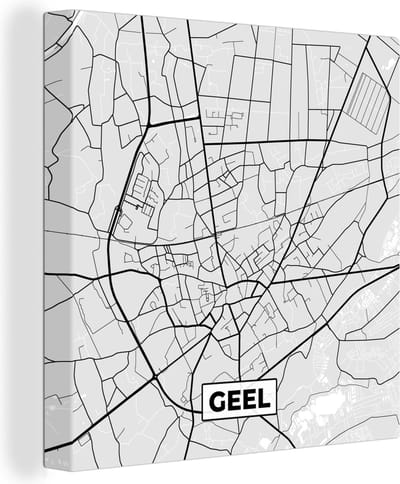 Canvas Schilderij Zwart Wit – België – Plattegrond – Stadskaart – Kaart – Geel - 20x20 cm - Wanddecoratie