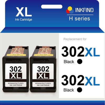 INKFIND 302XL Geschikt voor HP302 HP302XL HP 302 HP 302XL F6U68AE F6U66AE Inktcartridge - Hoge Capaciteit 2-pack Zwart