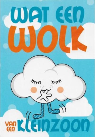 Wat een wolk van een kleinzoon! Een grappige kaart met een persoon in de lucht achter de wolken. Een leuke kaart om zo te geven of om bij een cadeau te voegen. Een dubbele wenskaart inclusief envelop en in folie verpakt.