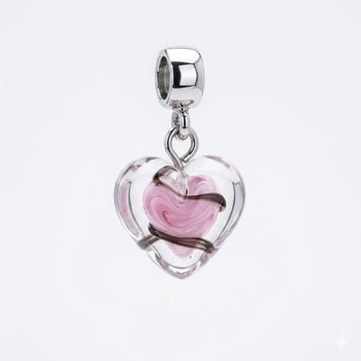 Quiges - Glazen - Hanger - Bedels - Doorzichtig - Roze - Hartje - Bead Past op alle bekende merken - armband