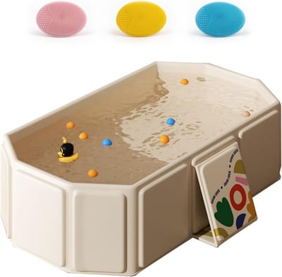 Opvouwbaar Hondenbad - Hondenbadje - Draagbare Badkuip voor Honden & Katten - Inclusief 3 Siliconen Badborstels - PVC - Met Steunvoeten & Afvoer - Inklapbaar - Douchebak voor Huisdieren - Blauw - Anti-slip - Compact & Draagbaar - Dierenzorg