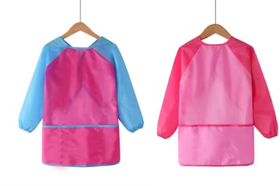 2 Stuks - Waterdichte knutselschort - Schilderschort - kinderen 4-7 jaar – Roze Blauw – Verfschort met voorvakjes voor knutselbenodigdheden