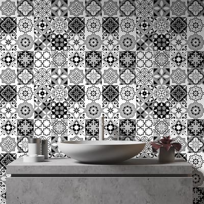 Zelfklevende tegelmuurstickers voor keuken en badkamer - 24 tegelstickers, Azulejos Kimina-stijl - 24 stickers, 10x10 cm