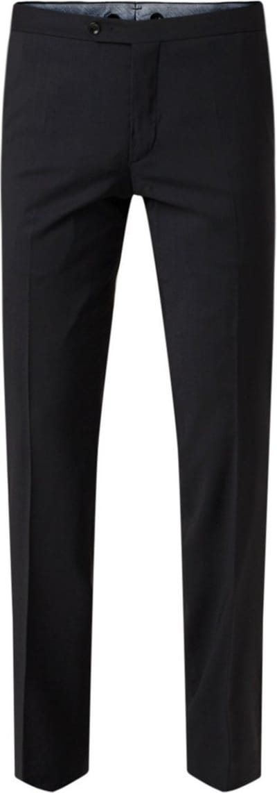 Van Gils Buck slim fit pantalon van scheerwol met streepdetail van satijn - Zwart - Maat 58