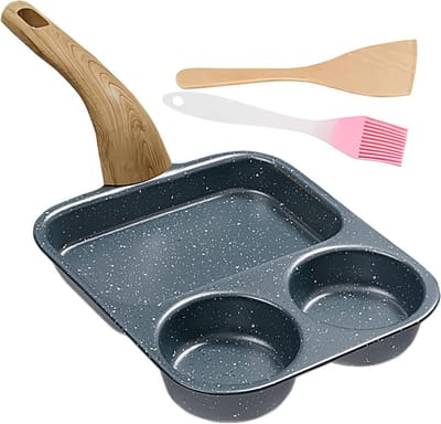 3-sectie koekenpan - Omeletpan pancake pan - Ontbijt bereiden - Niet-klevende coating - 39 cm - Zwart