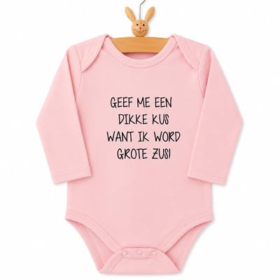Baby rompertje Geef me een dikke kus want ik word grote zus meisje - Zwangerschapsaankondiging | Lange mouw | roze | maat 98-104 zwangerschap aankondiging bekendmaking