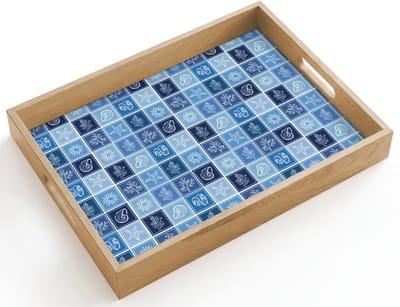 Dienblad hout 40x30 cm - Schootdienblad - Zee - Kust - Zomer - Blauw - Borrelplank rechthoek - Plateau dienbladen