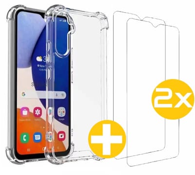 Hoesje en Screenprotector Combi Geschikt Voor Samsung A14 - Anti Shock Hoesje + 2x Screenprotector