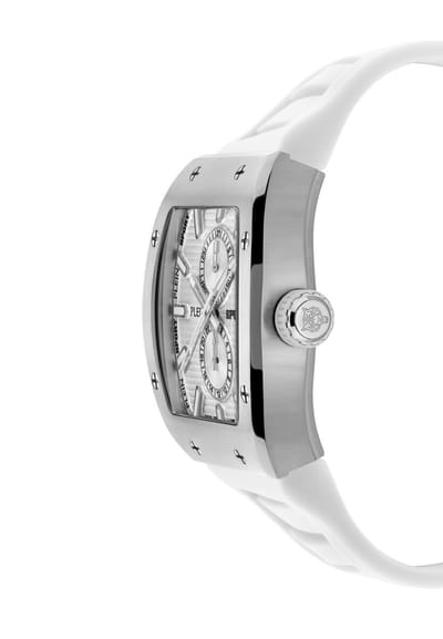 Plein Sport Stormbreaker Multifunctioneel Horloge Wit Kast Gemaakt Van 100% Gerecycled Roestvrij Staal En Een Armband Van 100% Siliconen 43 PSSGA0126, PSSGA0226, PSSGA0326, PSSGA0526, PSSGA0626