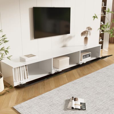 DESMIU Tv Meubel - Hoogglans Met Ledverlichting En 3 Deuren - Vrijstaand Of Wandmontage Voor Woonkamer - MDF En Spaanplaat - 180x35x30 Cm