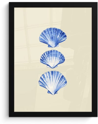 Poster in lijst - Fotolijst 30x40 cm - Posters - Schelpen - Blauw - Beige - Posterlijst zwart - Decoratie - Wanddecoratie woonkamer - Muurdecoratie slaapkamer