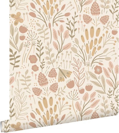 ESTAhome behang bladeren en bloemen beige en terracotta - 50 x 900 cm - 131385