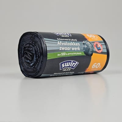 Swirl Vuilniszakken 60 Liter | Trekband | 24 Zakken | Gerecycled LDPE | 45 My | 68x73 cm - Swirl Afvalzakken 60 Liter, Extra Stevige Vuilniszakken
