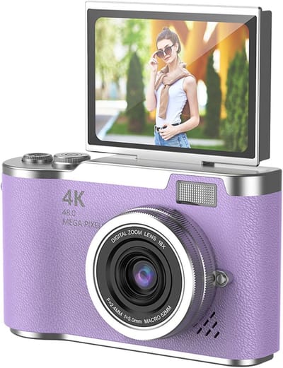 Digitale camera 48MP 1080P - 2,4 inch klapscherm - LED flits - 8x zoom - 64 GB geheugenkaart - Voor studenten - Paars