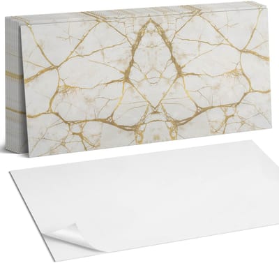 Coloray Plaktegels - Geaderd marmerpatroon Zelfklevende Wandtegels - 40 cm x 20 cm - Romig Plaktegels - 10 stuks - Rechthoek PVC Tegels - Plaktegels Badkamer - Vloertegels Zelfklevend - Vinyl Tegels - Portugese Tegels