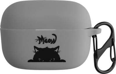kwmobile Hoes geschikt voor Sony LinkBuds S - Siliconen cover voor oordopjes in grijs / zwart - Kat Meow design