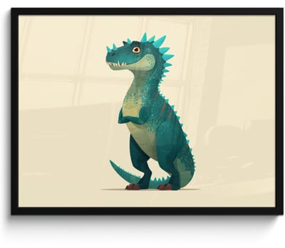Poster in lijst - Fotolijst 80x60 cm - Posters - Dinosaurus - Turquoise - Stekels - Posterlijst zwart - Decoratie - Wanddecoratie woonkamer - Muurdecoratie slaapkamer
