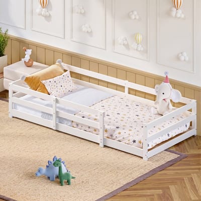 REDOM - Kinderbed - Montessori - Met Veiligheidshekje - Grenenhout - Wit - 90 X 200 Cm
