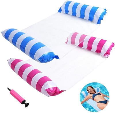 Opblaasbare hangmat zwemband 2-pack roze + blauw, opblaasbare zwemband voor volwassenen om in het zwembad te drijven, zwemhangmat, onmisbare strandvakantie voor volwassenen