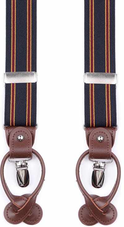 Suitable Luxe Bretels Streep Donkerblauw (navy) - Pattern: Lussen met knoopsgat en klemsluiting - met Brede Stevige Clips - Heren / Unisex - Volwassenen - Luxe cadeauverpakking