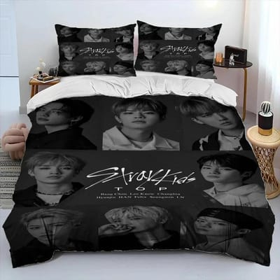 3D Stray Kids Kpop Zanger Ster Beddengoed Set Dekbedovertrek Bed Set Dekbedovertrek Kussensloop King Queen Twin Maat Jongens Meisjes Volwassenen EU Single(135*200cm)3pcs