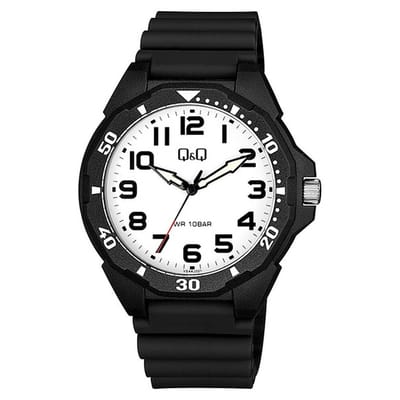 Q&Q VS44J001Y - Horloge - Sport - Analoog - Mannen - Heren - Plastic band - Rond - Cijfers - Metaal - Zwart - Wit - 10 ATM