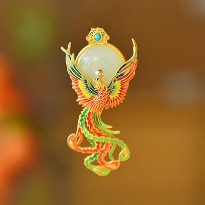 Broches Phoenix Émaillées Colorées Pour Femmes Broche Pendentif en Jade Naturel Style Cour Classique Bijoux Broche de Luxe beige