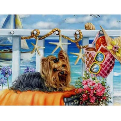 Diamant schilderij kruissteek volledige ronde boor puppy vakantie diamant borduurwerk 20X30CM gray