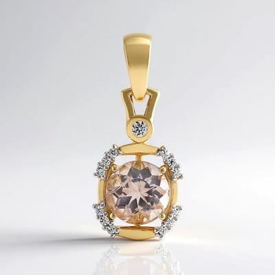 Cavill - 9 Karaats Geelgoud Gouden Hanger - AAA Marropino Morganiet 0,99 ct Rond - Tanzania Zirkonen 0,10 ct - Elegante Natuurstenen Sieraden