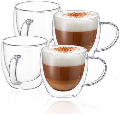 Majestix Dubbelwandige Glazen Met Oor - Set van 4 glazen - 250 ML - Isolerende Thermoglazen - Latte Macchiato - Cappuccino - Espresso - Koffie - Thee - Koude dranken