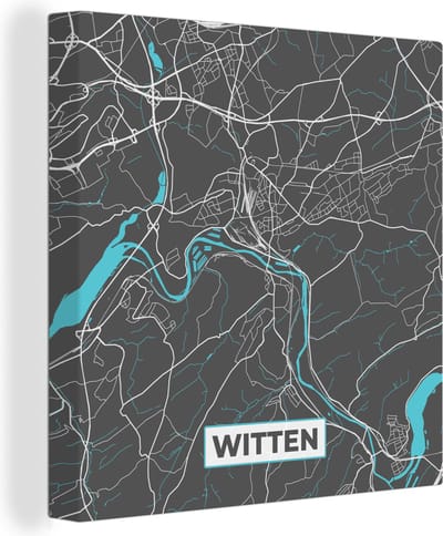Canvas Schilderij Blauw – Duitsland – Plattegrond – Stadskaart – Kaart – Witten - 20x20 cm - Wanddecoratie