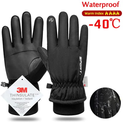 Gants de cyclisme d'hiver résistants à l'eau pour hommes, usage extérieur, athlétisme, course à pied, moto, ski, écran tactile, doublés polaire, antidérapants, chauds, doigts complets M black
