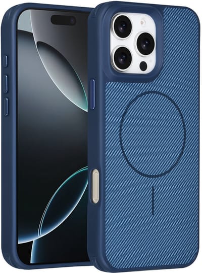 TUNIQ Back cover voor iPhone 16 Pro Max - MagSafe - Carbon Fiber - Antishock - Blauw