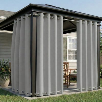 Qelus Winddichte Buitengordijnen Waterdicht - Outdoor Gordijn Boven & Onder Oogjes - Verduisterend Balkongordijn - Rideau Extérieur - 132x213cm - Grijs - 1 Stuk