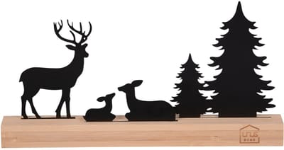 UNUS® Staander decoratieve herten met bomen zwart winterdecoratie met bamboevoe