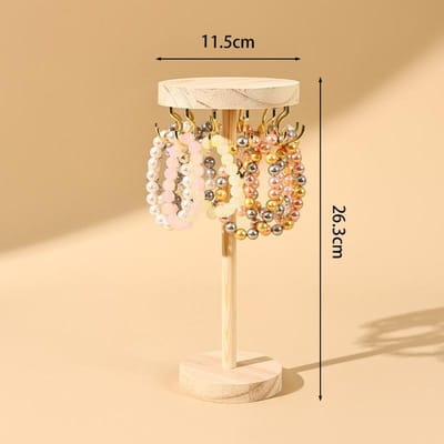 1 support rond en bois massif pour bracelets, boucles d'oreilles, colliers, étagère de présentation, décoration, support suspendu, présentoir multifonctionnel pour bijoux S beige