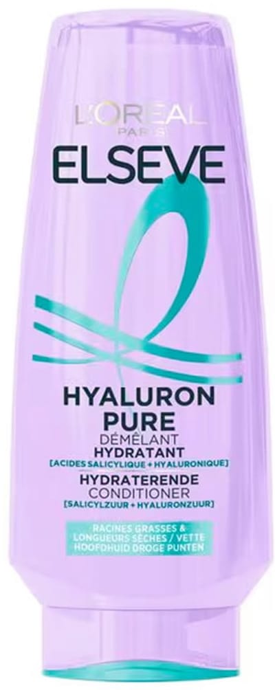 L’Oréal Paris Elseve Hyaluron Pure Hydraterende Conditioner – 250 ml – Voor Vette Hoofdhuid & Droge Haarpunten – Met Salicylzuur & Hyaluronzuur – Langdurige Hydratatie