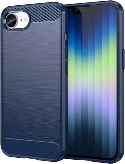 Geborsteld TPU Hoesje Geschikt voor Apple iPhone 17e / 16e | Beschermhoes | Back Cover | Flexibel TPU | Stijlvol Carbon | Dun | Blauw