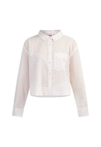 Mymo overhemdblouse Dames Wit roze oranje stippen