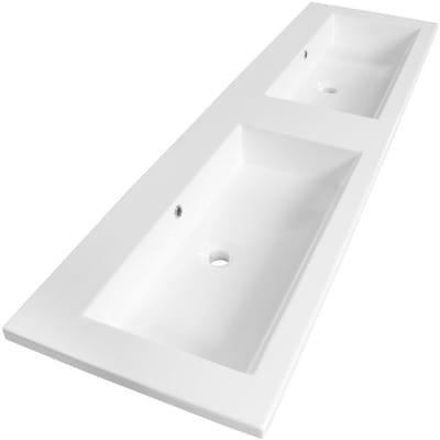 Brauer Solar Slim Wastafel - 160 cm - met 2 Spoelbakken en 0 Kraangaten - Mineraalmarmer Zijdeglans Wit