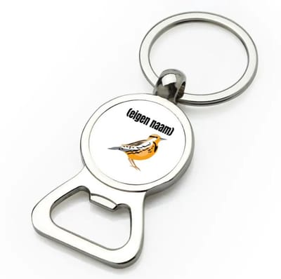 Akyol - oranje mus met eigen naam flesopener - Vogels - dieren liefhebber - iemand die houdt van mussen - verjaardag - cadeau - kado - geschenk - 9 bij 3 cm
